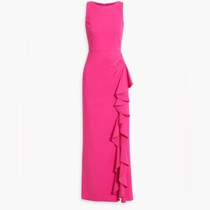 BADGLEY MISCHKA Pink Draped ruffled crepe gown size 8!